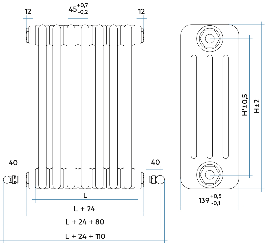 TESI 4 radiateur decoratif chauffage central 1735W, blanc, IRSAP - RT406652001A402N