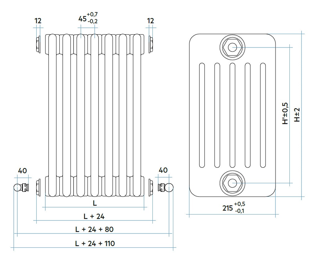 TESI 6 radiateur decoratif chauffage central 2138W, blanc, IRSAP - RT605652001A402N