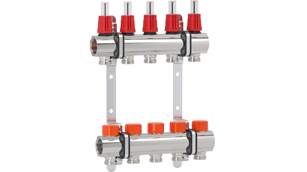 [KF5931007QDYN] Groupe collecteur dynamique Laiton 1" avec débitmètres, vannes pour servomoteur avec régulation automatique du débit - 7 boucles 