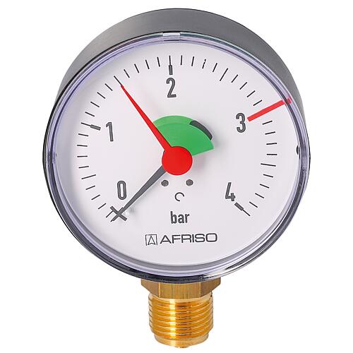 Manomètre chauffage 80 mm ø DN15 (1/2“) radial 0-4 bars