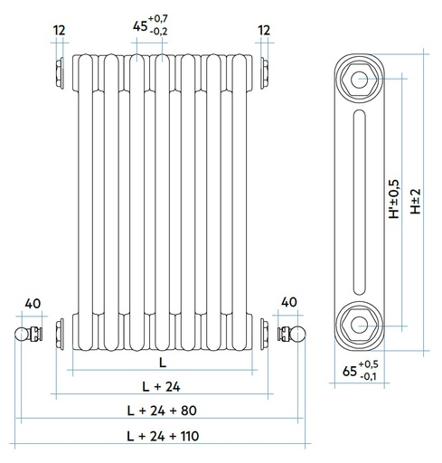 [RT222000501A402N] TESI 2 radiateur decoratif chauffage central 771W, blanc, IRSAP - RT222000501A402N