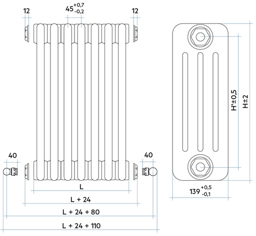 [RT406002201A402N] TESI 4 radiateur decoratif chauffage central 1738W, blanc, IRSAP - RT406002201A402N